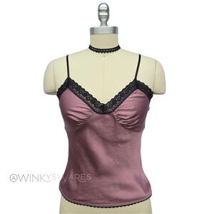 Vintage 90s Camisole Cami Size XS 100% Silk Satin Mauve Purple Lace Y2K Moda Int